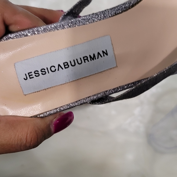 NWOT Jessica Buurman Silver Glittery Square  Front Block Heel Strapy Sandals - Picture 8 of 10